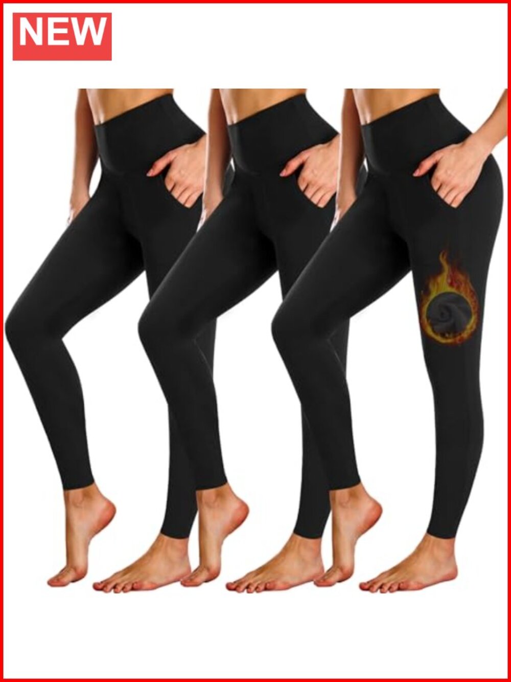 Fleece Lined Leggings Women with Pockets 3 Pack High Waisted Yoga Pants